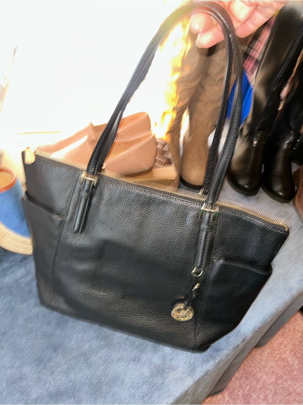 Michael Kors Black Leather Tote Bag jet set collection